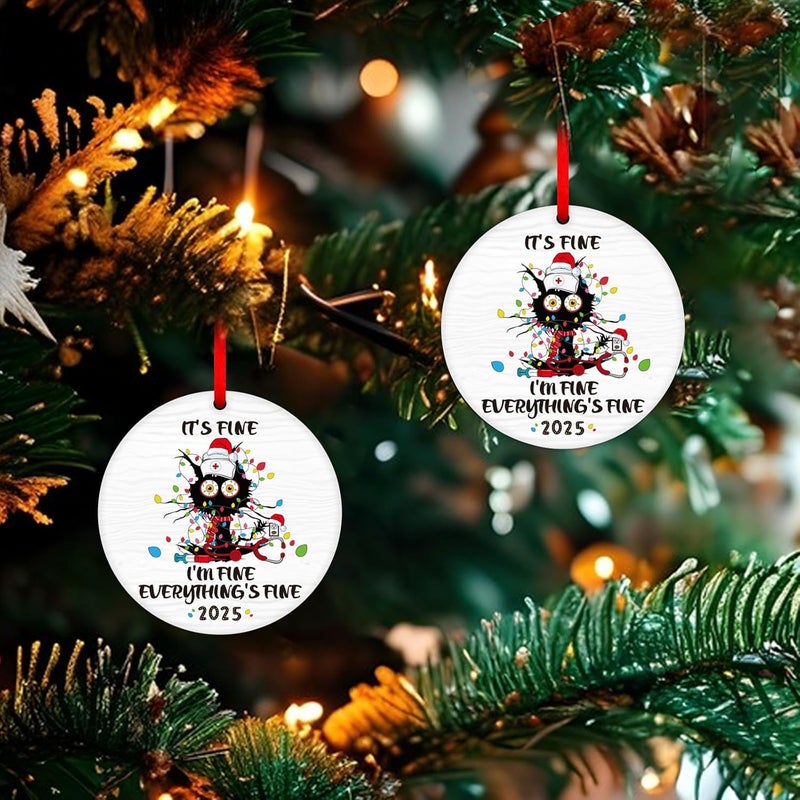 PETCEE Funny Cat Christmas Ornament 2025 - Everything's Fine Ornaments Hanging Decoration Black Cat Fire Ornaments for Christmas Tree Funny Commemorative Ornament - Image 4